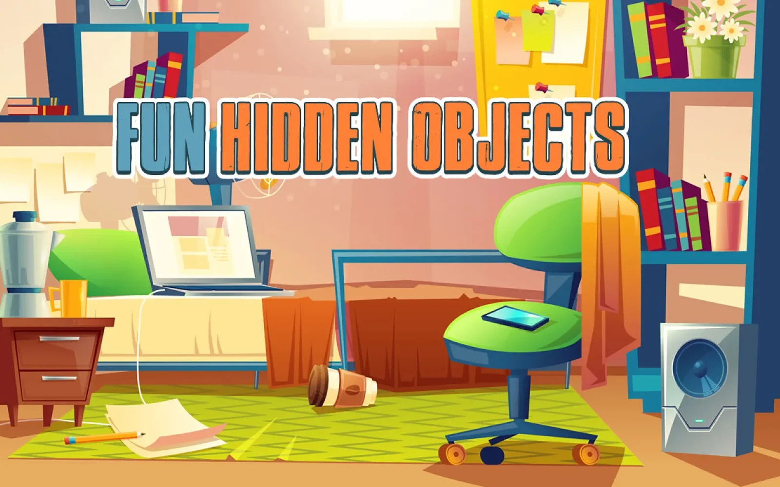 Fun Hidden Objects — a busy illustrated scene to search for hidden objects