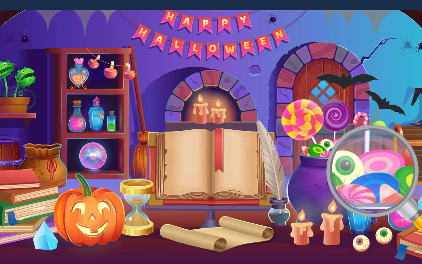 Halloween Hidden Objects — a shadowy Halloween scene to search