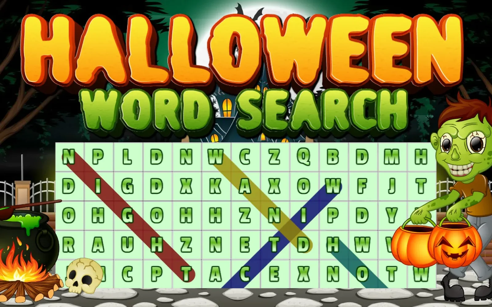 Halloween Words Search — a grid of letters to search