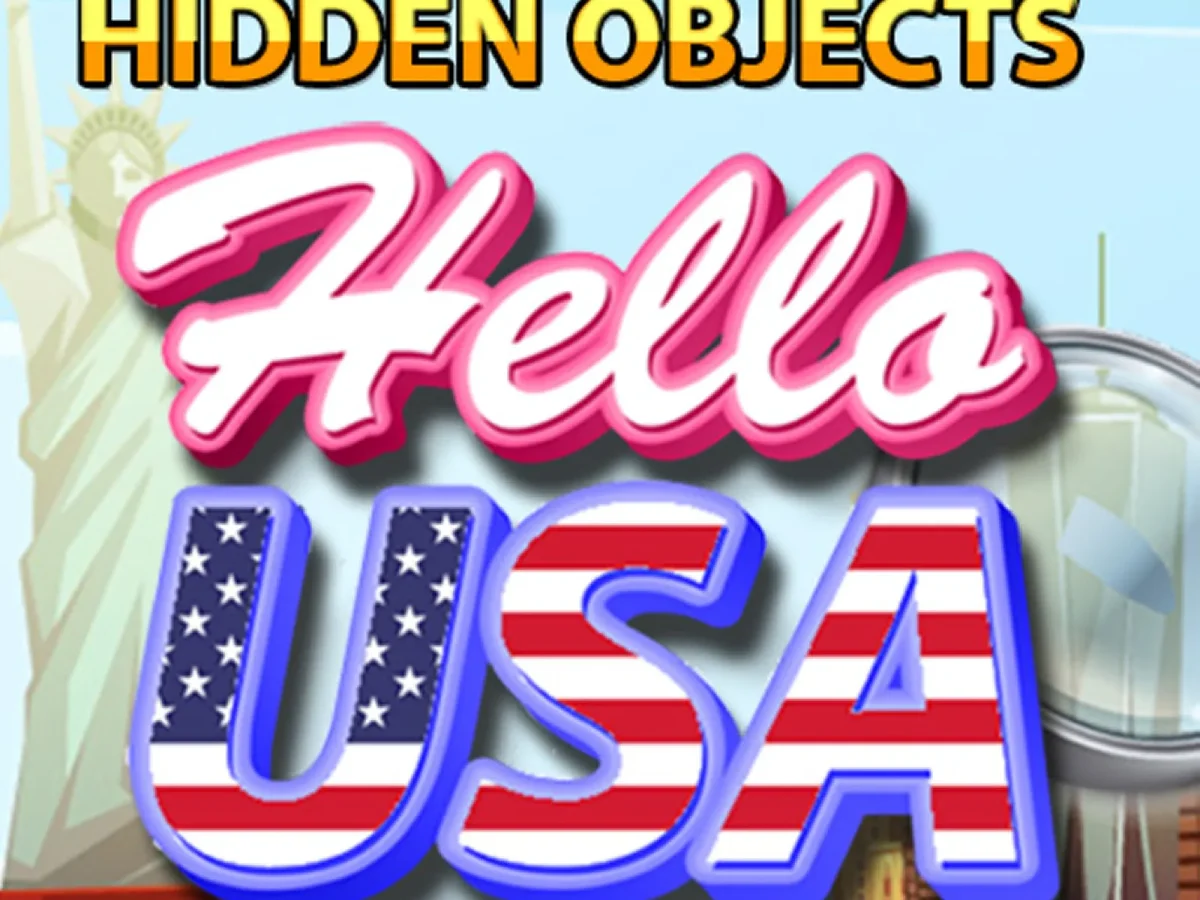 Hidden Objects Hello USA — a busy illustrated scene to search for hidden objects