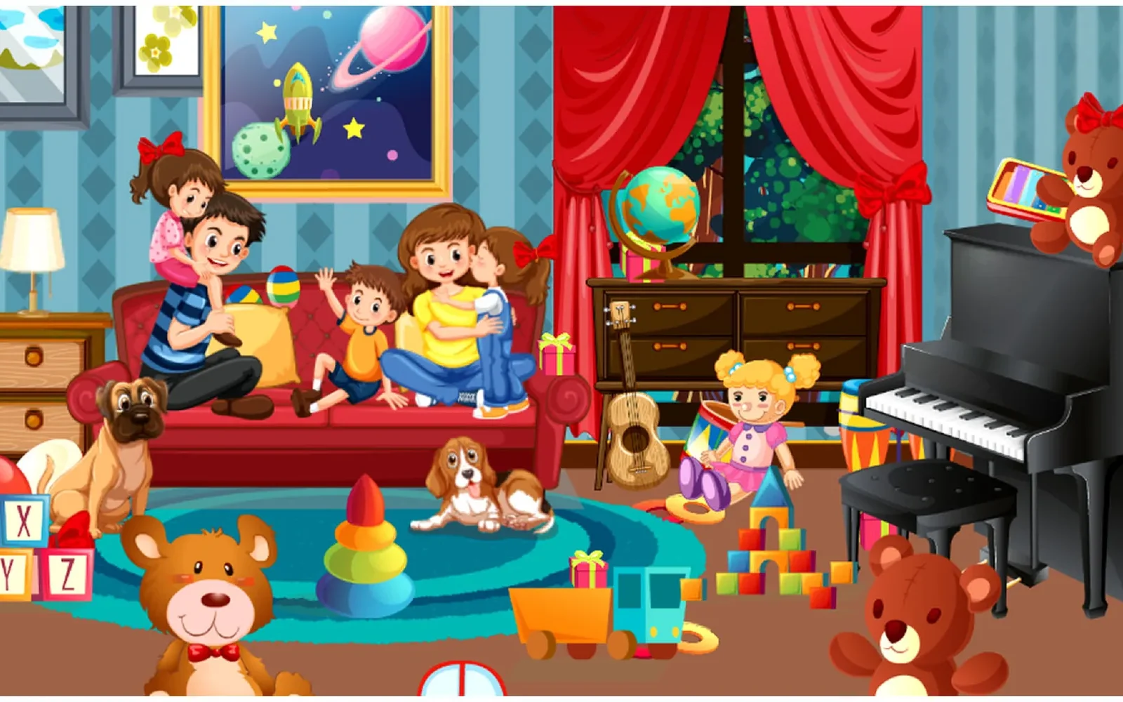 Hidden Toys — a busy illustrated scene to search for hidden objects