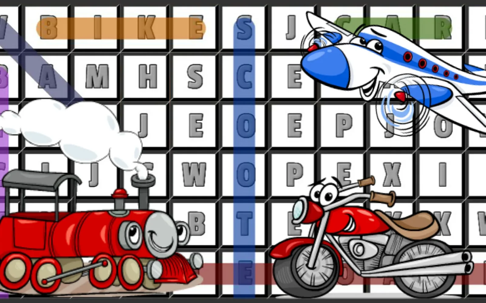 Word Search Transport — a grid of letters to search